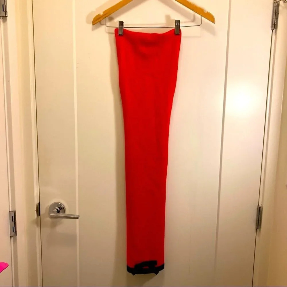 KATE SPADE Red Scarf W/ Black Bow Rolled Edges Wool Blend Trendy Coquette